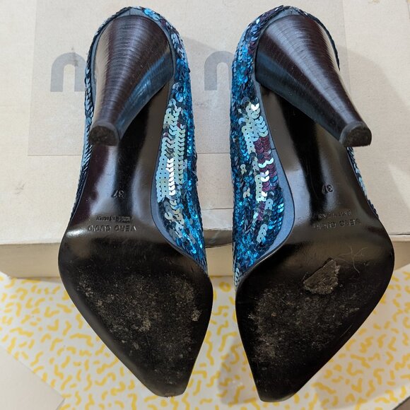 Miu Miu Vintage Y2K Blue Sequin High Heel Pumps 37 - Picture 5 of 8